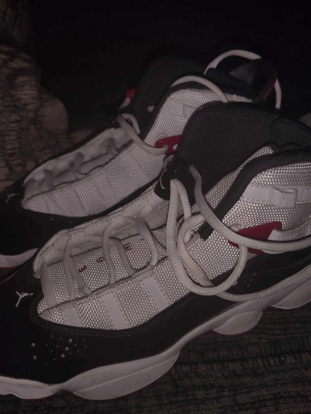 Jordan's Nike Kids' White/Black/Red Athletic Sneakers